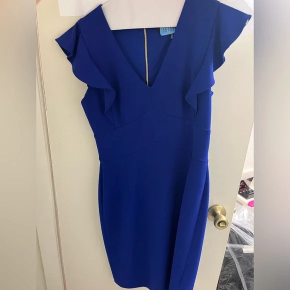 DKNY Royal Blue Ruffle Sleeve Dress - Picture 1 of 3